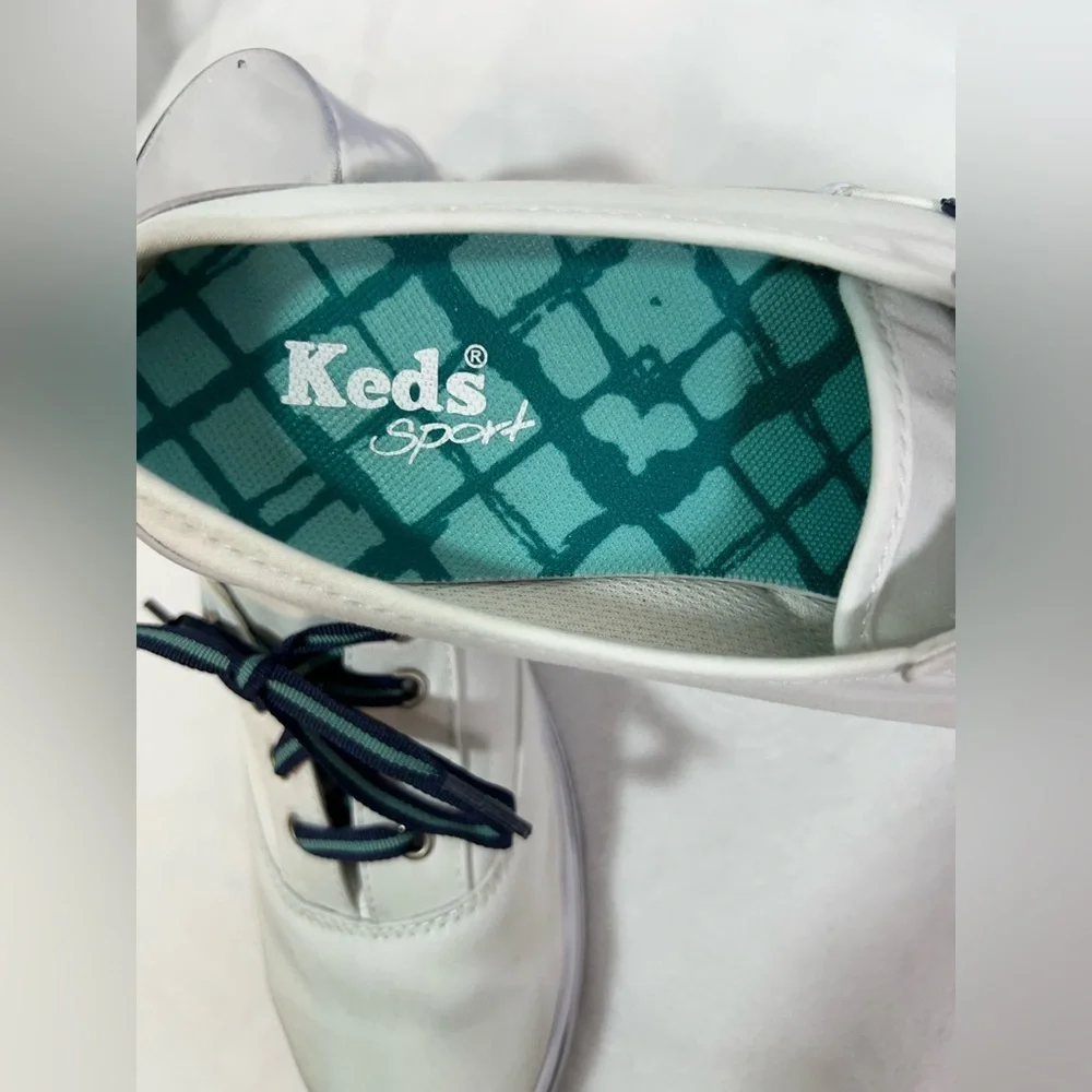 Keds Sport Mule White Canvas Sneakers Women’s Size 8 Slide In Blue & Green Laces